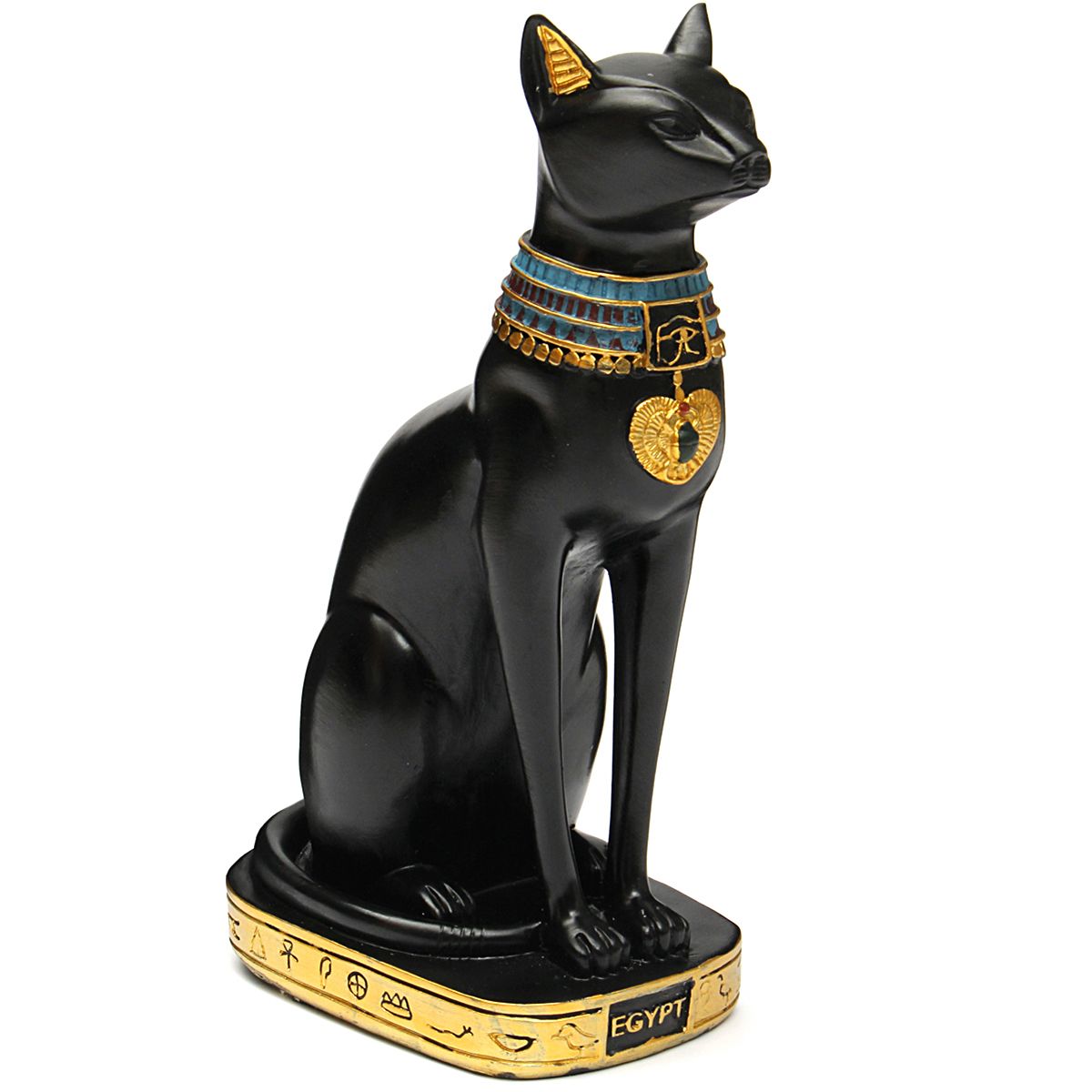 96inch-Resin-Vintage-Egyptian-Bastet-Goddess-Figurine-Black-Cat-Pharaoh-Statue-Epoxy-1304890