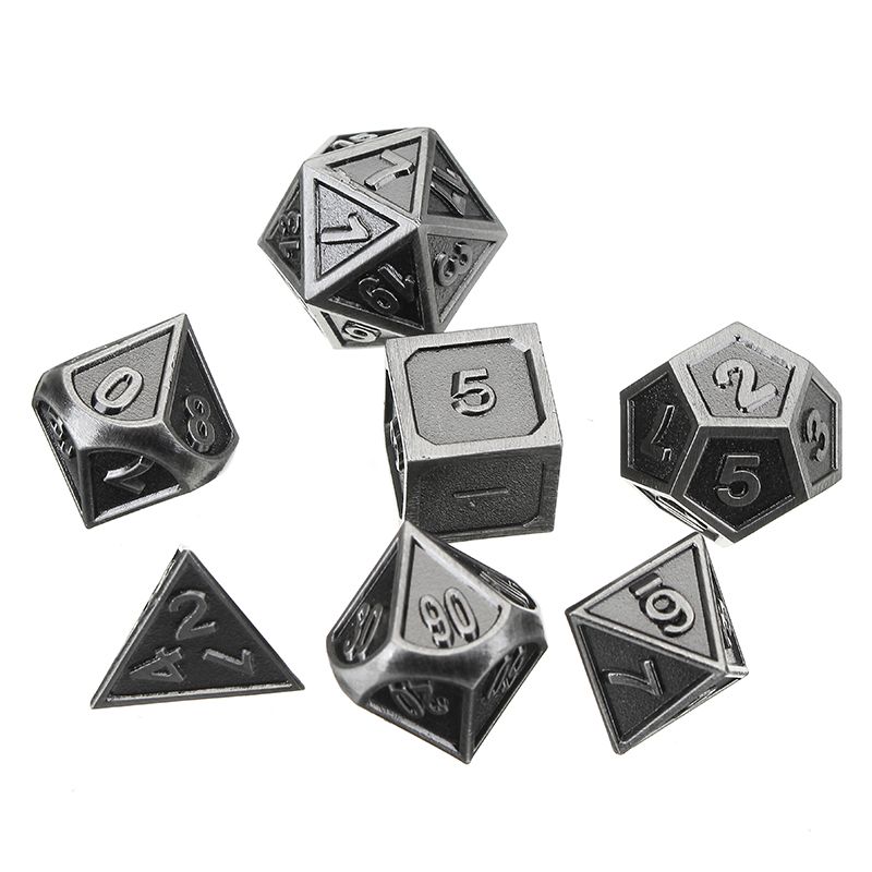Embossed-Steel-7-Pcs-Multisided-Dice-Heavy-Metal-Polyhedral-Dice-Set-w-Bag-1259842