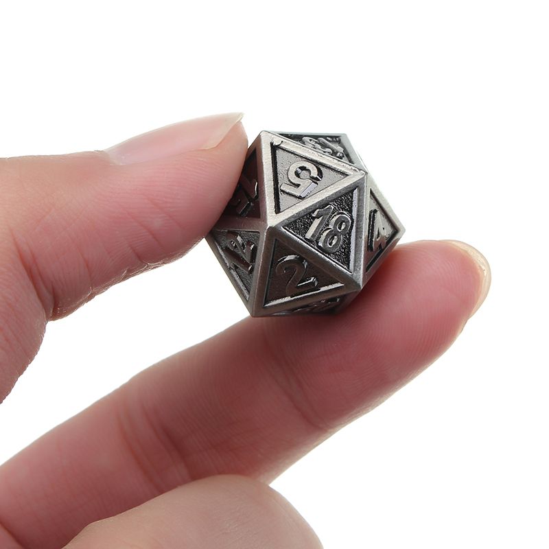 Embossed-Steel-7-Pcs-Multisided-Dice-Heavy-Metal-Polyhedral-Dice-Set-w-Bag-1259842