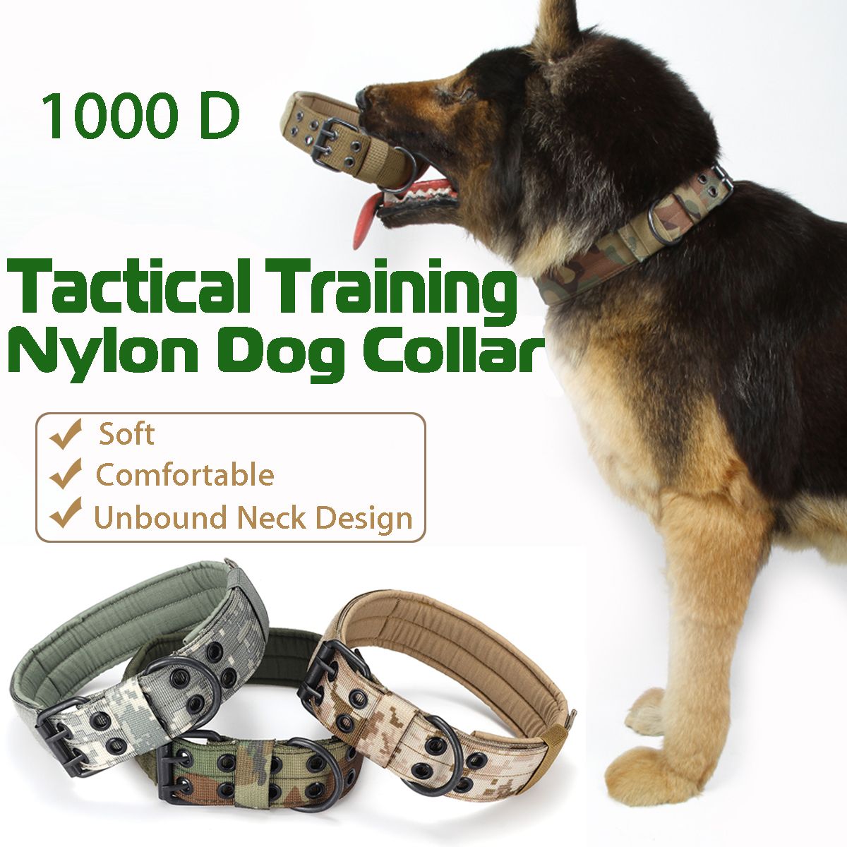 L-Tactical-Military-Adjustable-Dog-Training-Collar-Nylon-Leash-wMetal-Buckle-1393986