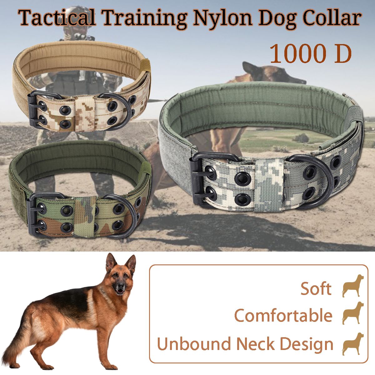 M-Tactical-Military-Adjustable-Dog-Training-Collar-Nylon-Leash-wMetal-Buckle-1393987