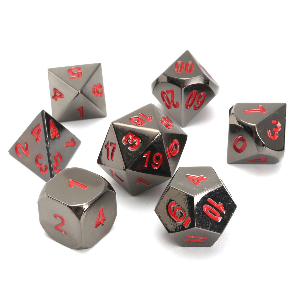 New-Metal-Polyhedral-Dice-with-Bag-Green-Red-7-Piece-Metal-Set-DnD-RPG-1239419