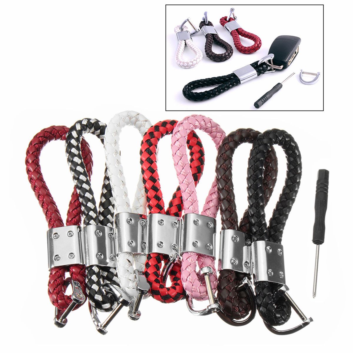 PU-Leather-Braided-Strap-Key-Chain-Stainless-Key-ring-7-Different-Colors-1191604