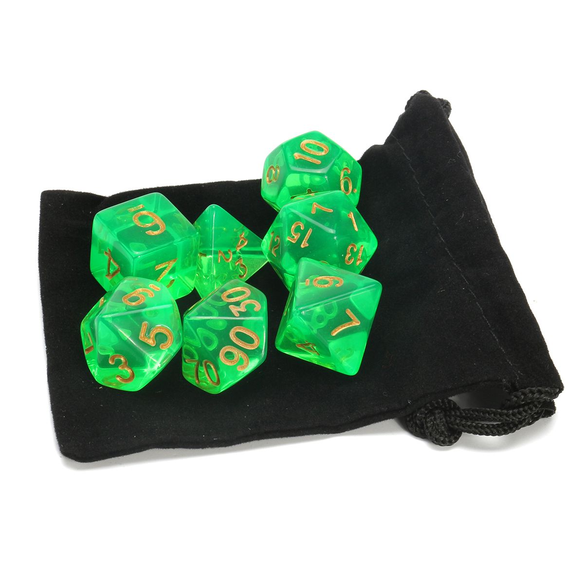 Polyhedral-Dice-with-Bag-Light-Green-7-Piece-Set-DnD-RPG-1218078