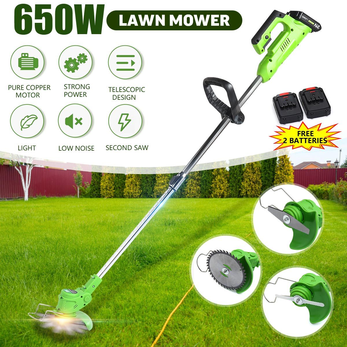 21V-650W-6000rmin-Retractable-Cordless-Lawn-Mower-Grass-Trimmer--2-Lithium-Batteries-1756269