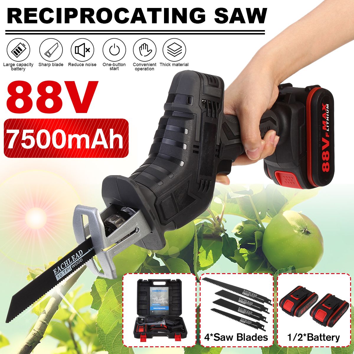 21V-Cordless-Reciprocating-Saw-Chainsaw-W-4-Saw-Blades-Metal-Cutting-Woodworking-1699271