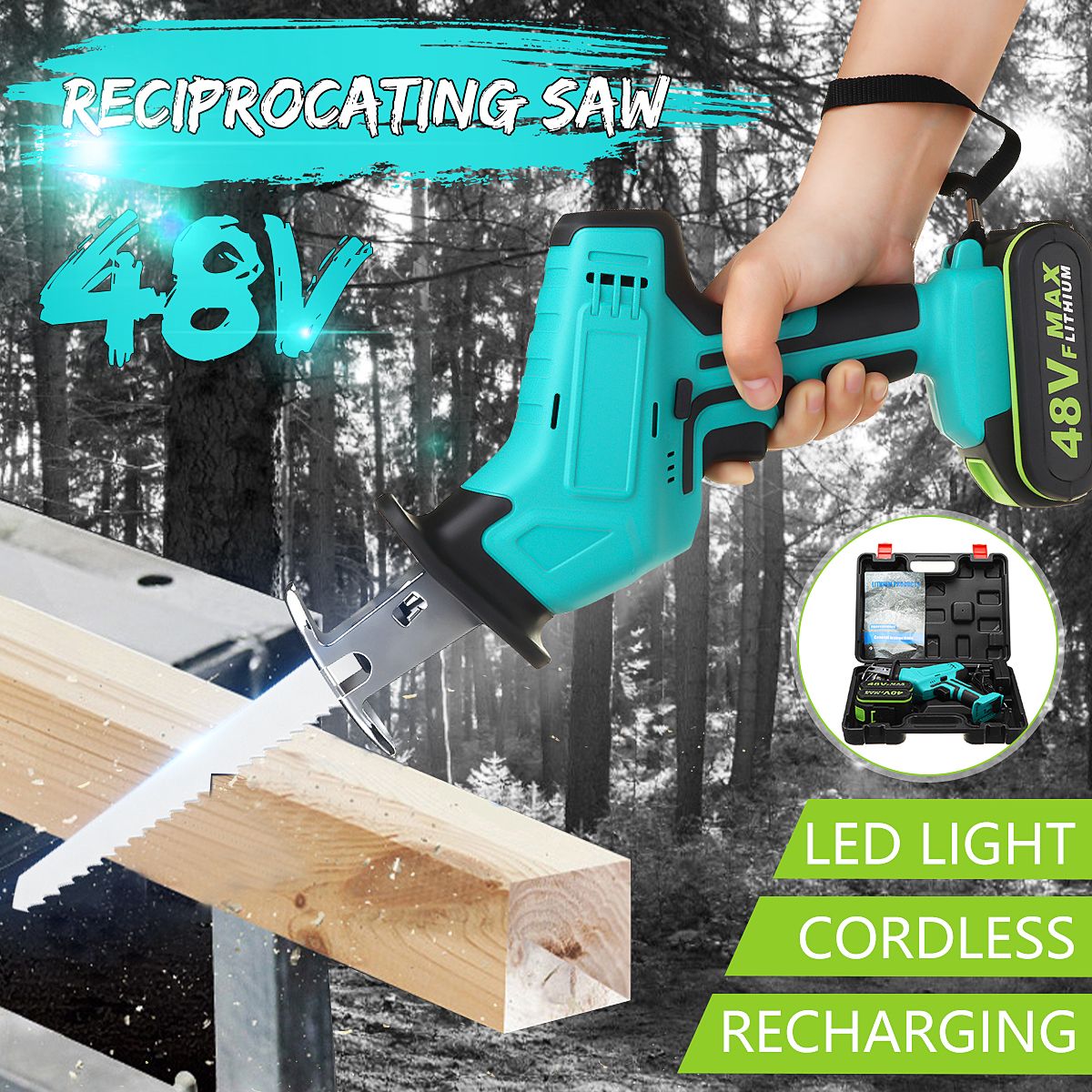 48V-12-Battery-Rechargeable-Cordless-Reciprocating-Saw-JigsawBladesLED-Light-1692721