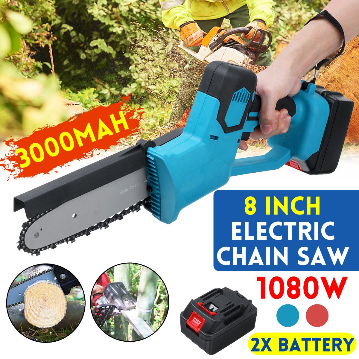 8quot-Rechargeable-Electric-Chainsaw-Chain-Saw-Handheld-Cutting-Tool-W-Two-Battery-1764519