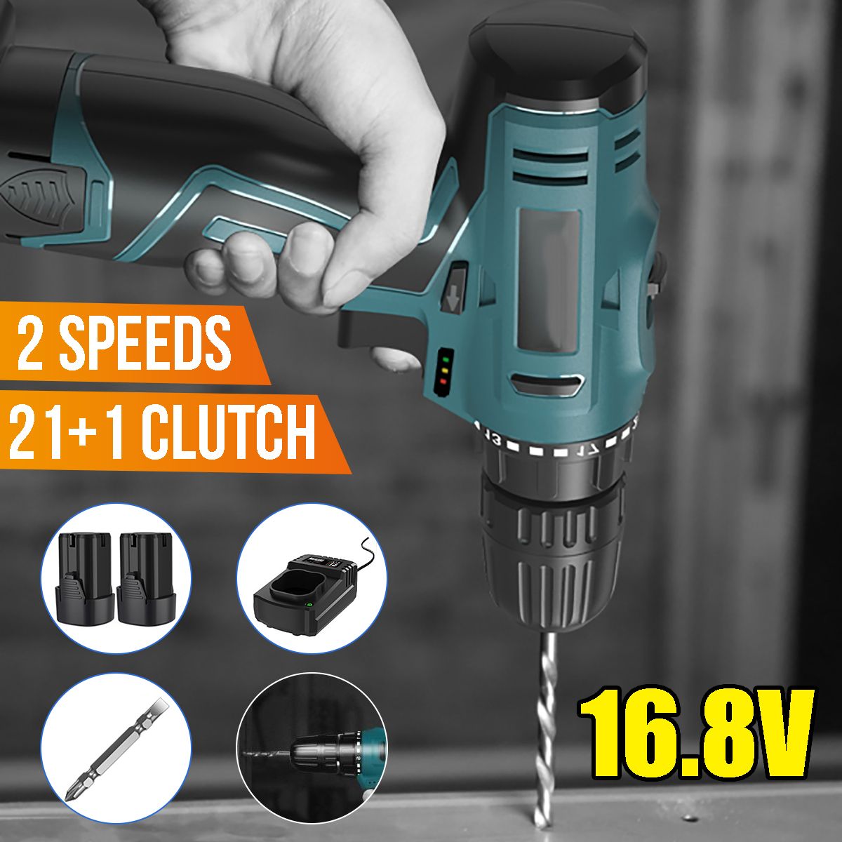 168V-38quot-Impact-Drill-1350rpm-2-Speeds-LED-Cordless-Drill-Driver-Kit-w-Li-Ion-Battery-amp-Charger-1762901