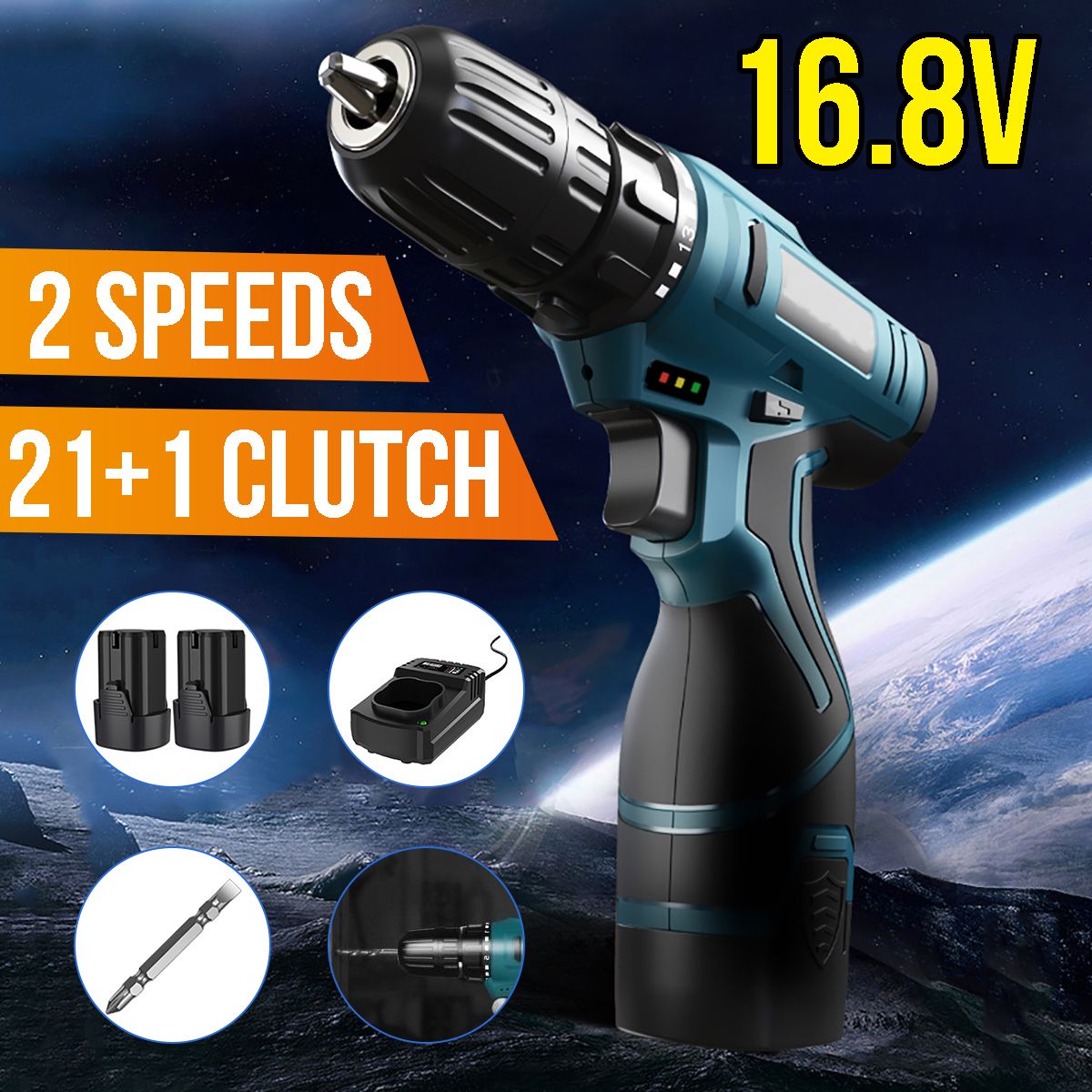 168V-38quot-Impact-Drill-1350rpm-2-Speeds-LED-Cordless-Drill-Driver-Kit-w-Li-Ion-Battery-amp-Charger-1762901