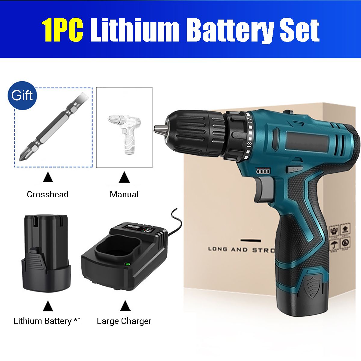 168V-38quot-Impact-Drill-1350rpm-2-Speeds-LED-Cordless-Drill-Driver-Kit-w-Li-Ion-Battery-amp-Charger-1762901