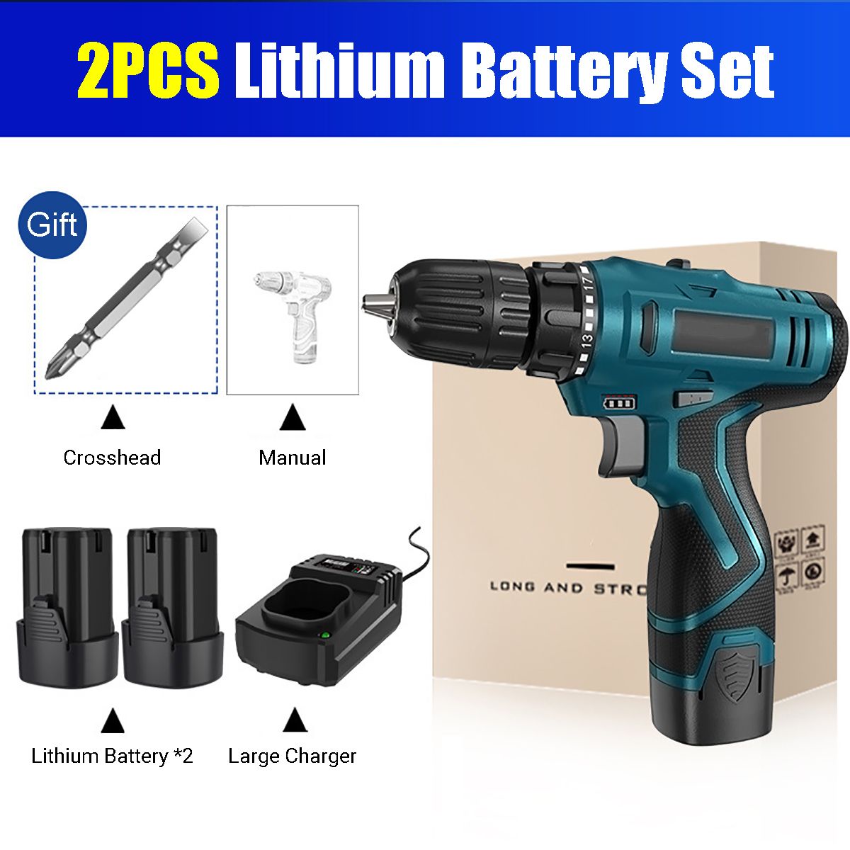 168V-38quot-Impact-Drill-1350rpm-2-Speeds-LED-Cordless-Drill-Driver-Kit-w-Li-Ion-Battery-amp-Charger-1762901