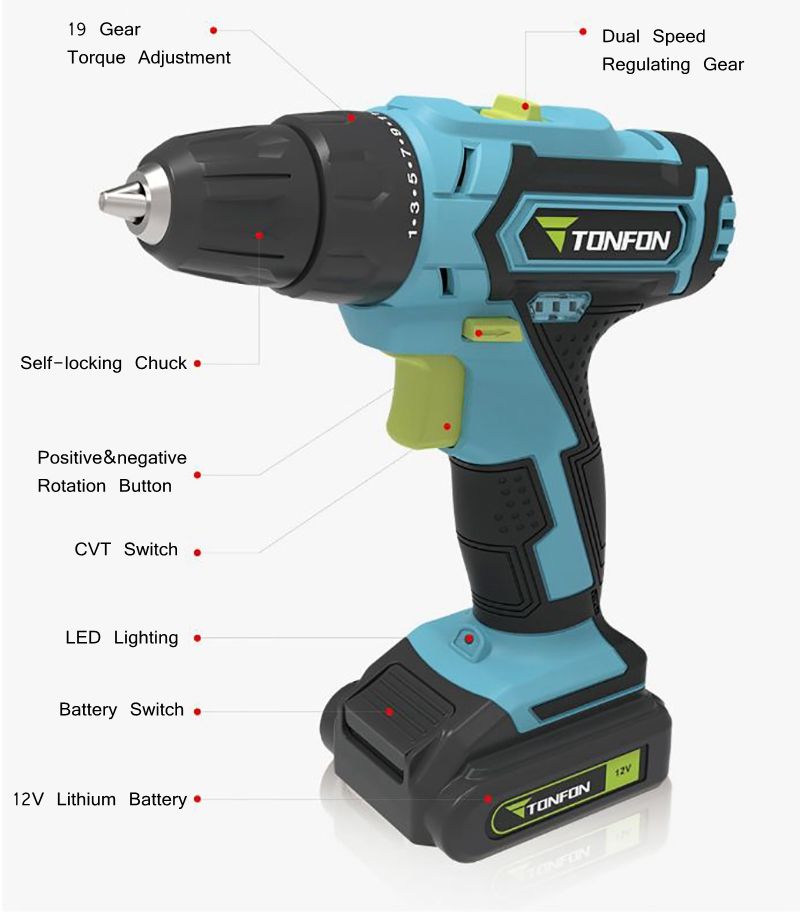 Tonfon-3-in-1-12V-Rechargable-Impact-Drill-Cordless-Electric-Screwdriver-Drill-with-Bits-1375322