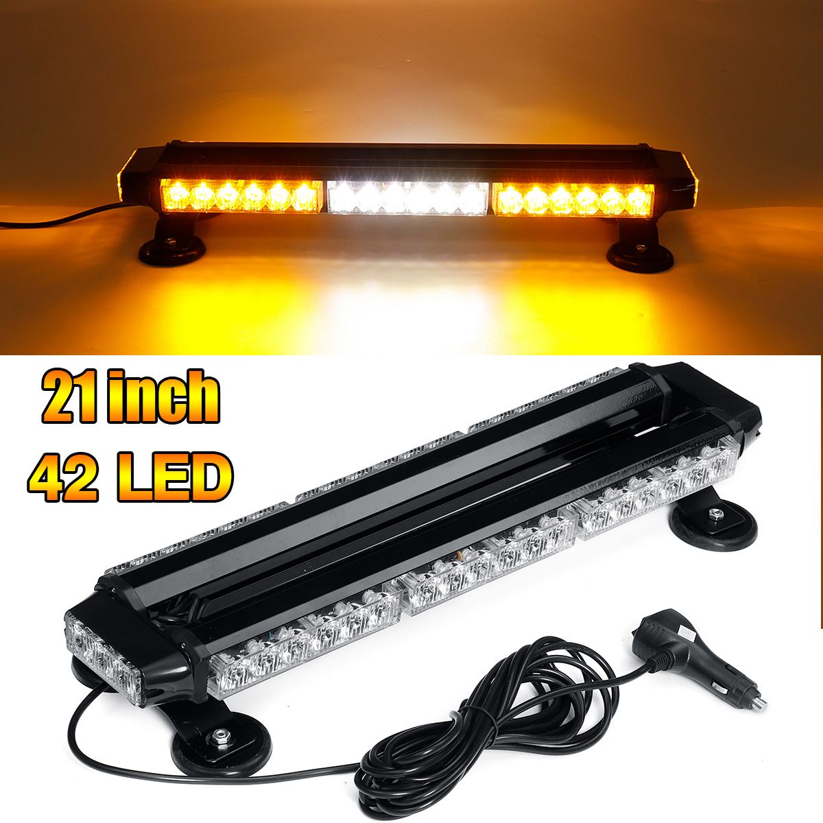 12V-144W-42-LED-Amber-Double-Side-Traffic-Advisor-Strobe-Flash-Light-Bar-Emergency-Light-Magnetic-Un-1589983