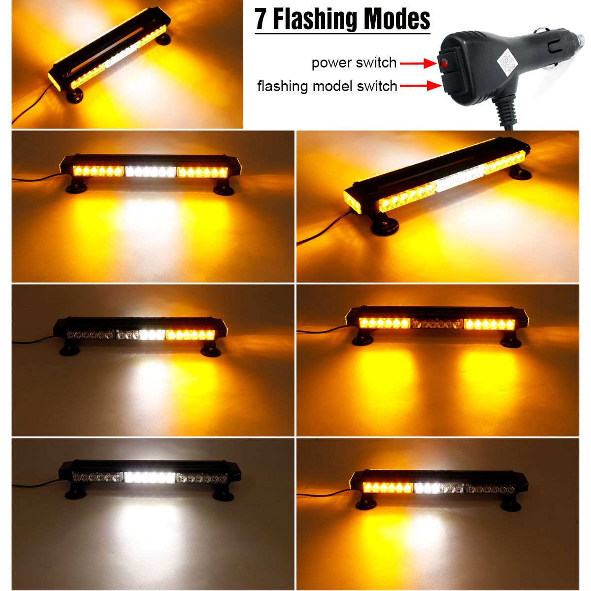 12V-144W-42-LED-Amber-Double-Side-Traffic-Advisor-Strobe-Flash-Light-Bar-Emergency-Light-Magnetic-Un-1589983