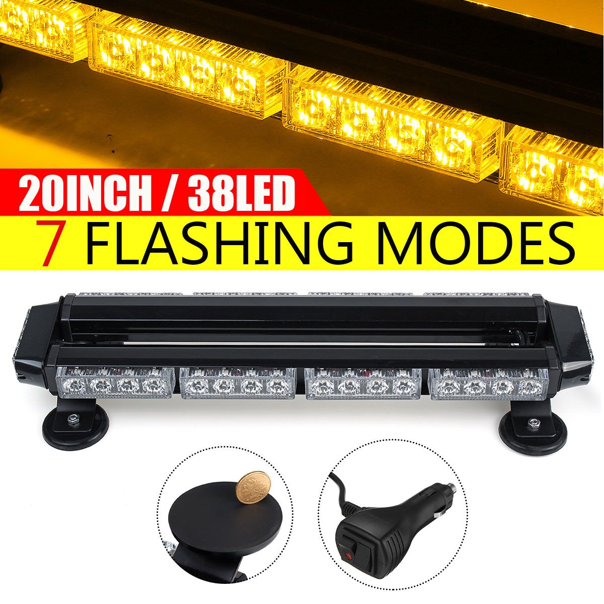 12V-20quot-38LED-Car-Roof-Double-Side-Emergency-Strobe-Flash-Light-Lamp-Bar-Amber-For-Car-Truck-Boat-1705624