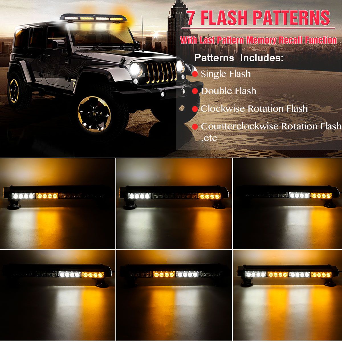 12V-20quot-38LED-Car-Roof-Double-Side-Emergency-Strobe-Flash-Light-Lamp-Bar-White-and-Amber-For-Car--1705630