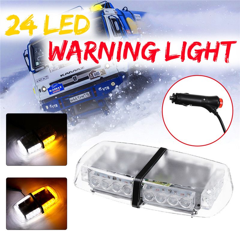 12V-24-LED-Car-Roof-Strobe-Light-WhiteYellow-Dual-Light-7-Flash-Modes-with-Magnetic-Base-1676363