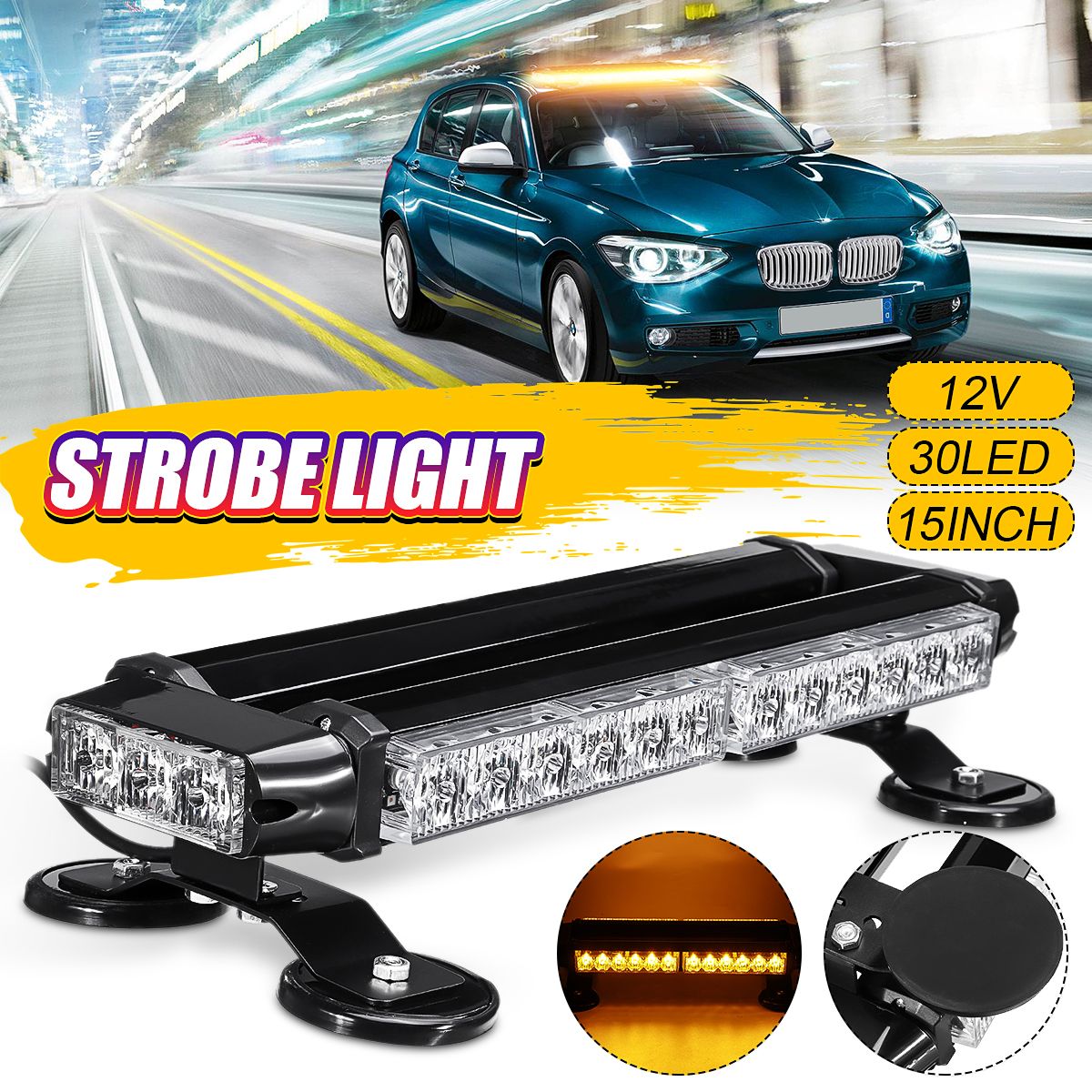 12V-30W-Car-LED-Roof-Strobe-Light-Bar-Emergency-Signal-Warning-Flash-Amber-Magnetic-7-Modes-Universa-1587030