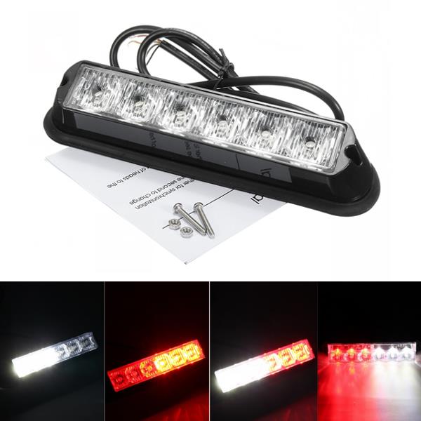 12V-Red-White-6LED-Emergency-Warning-Strobe-Flashing-Light-Bar-For-Car-SUV-1122669