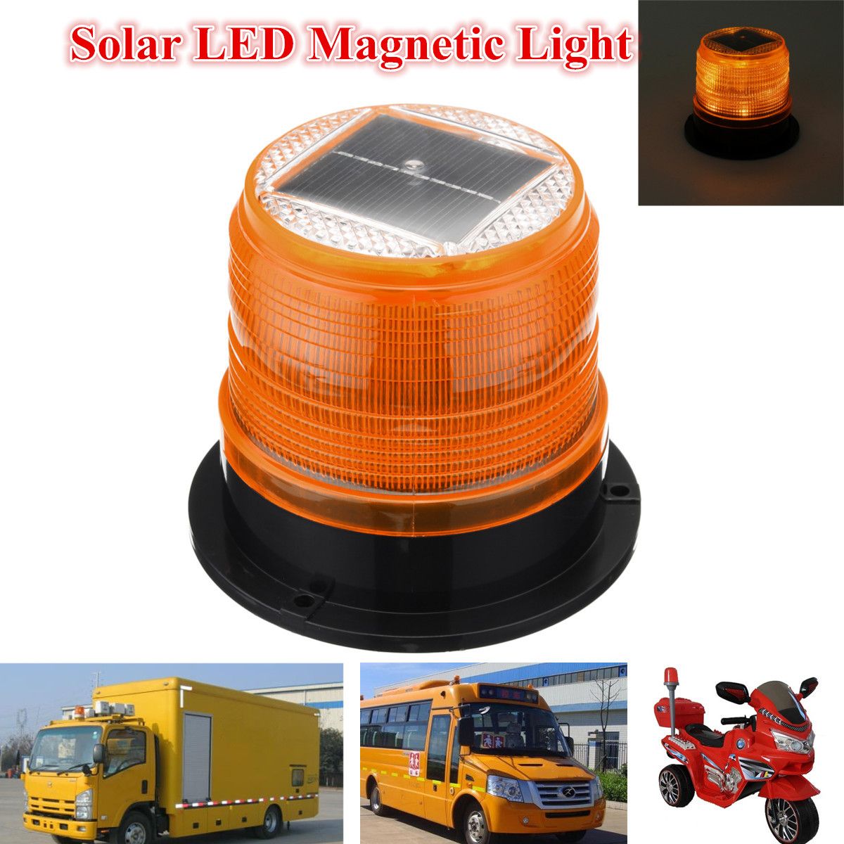 12V-Round-Roof-Solar-LED-Magnetic-Beacon-Light-Emergency-Warning-Strobe-Yellow-IP65-Waterproof-1607856