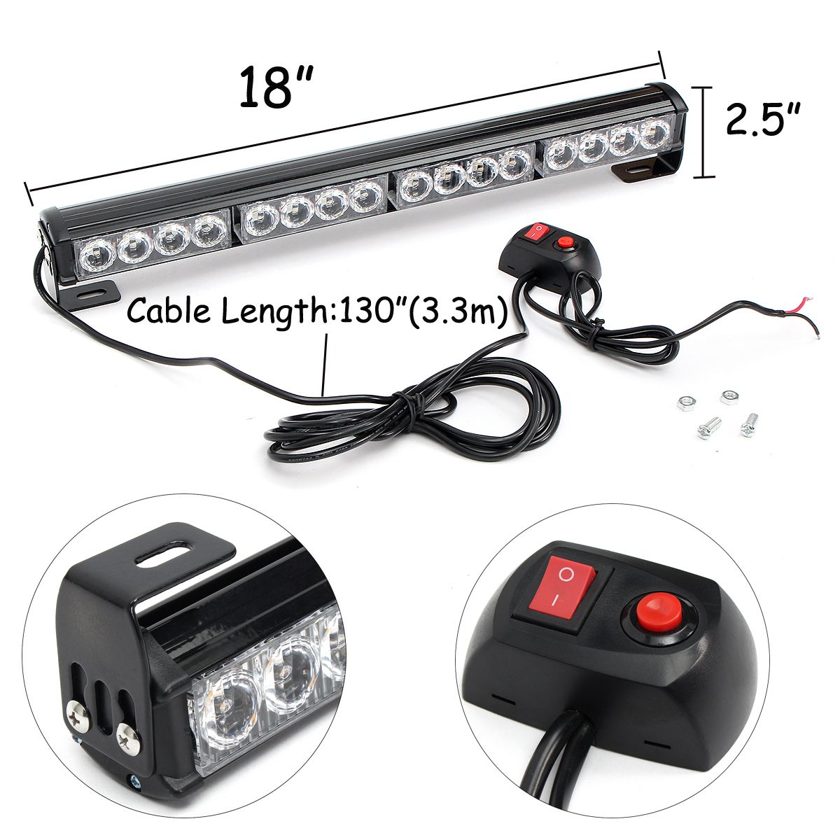 18Inch-16LED-Emergency-Traffic-Advisor-Flash-Strobe-Light-Bar-Warning-Lamp-WhiteAmber-Color-with-Swi-1622045