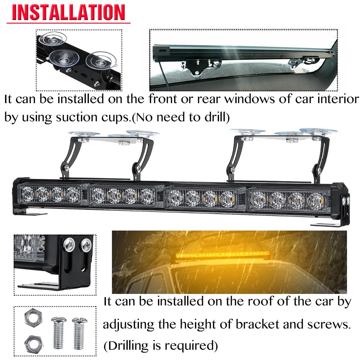 18quot-16-Amber-LED-Car-Roof-Windshield-Emergency-Hazard-Warning-Flash-Strobe-Lights-1671465