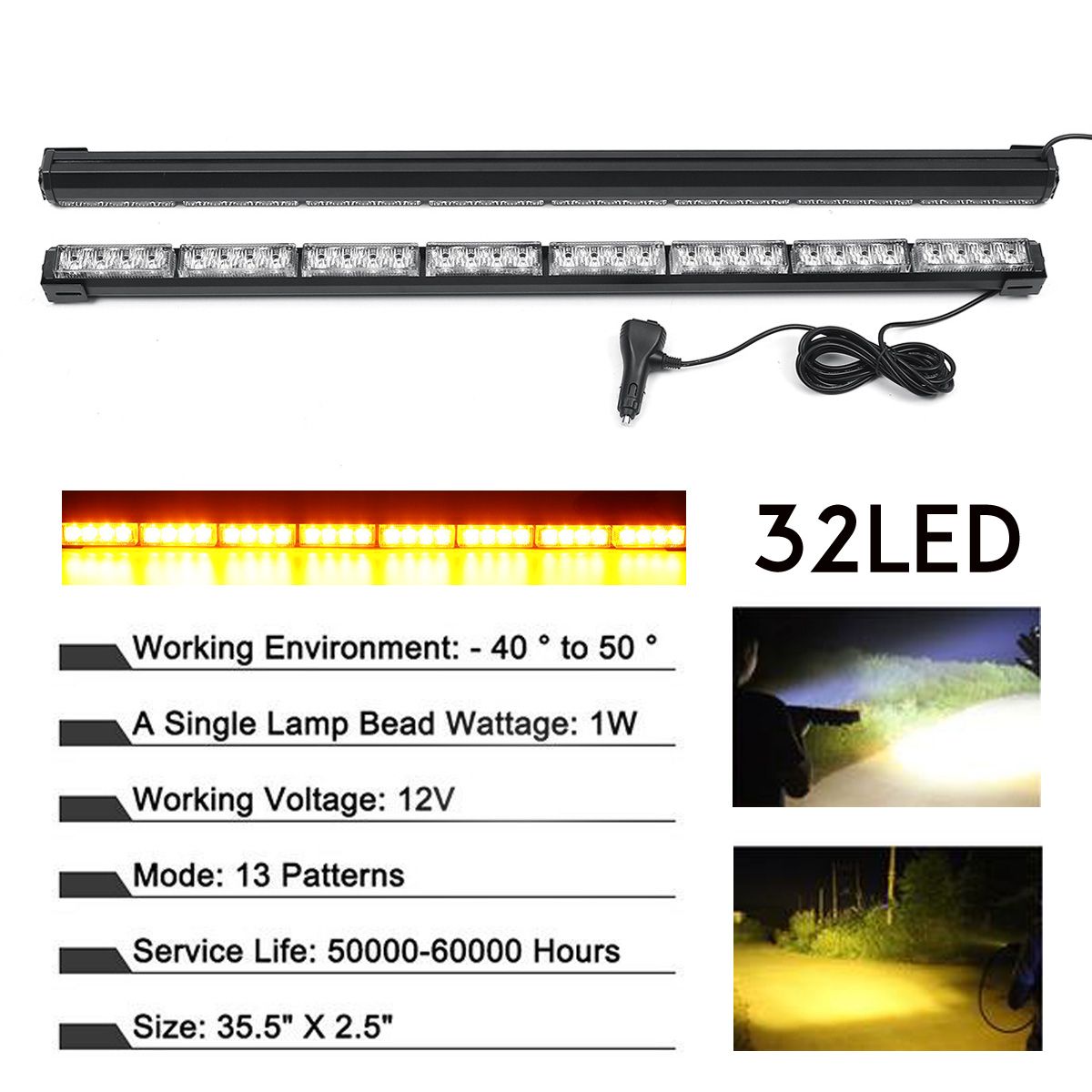 35-Inch-32-LED-Car-Traffic-Advisor-Emergency-Hazard-Warning-Signal-Strobe-Light-Bar-Amber-White-Lamp-1553934