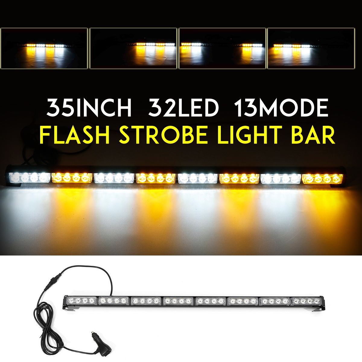 35Inch-32-LED-Warning-Strobe-Light-Traffic-Advisor-Emergency-Hazard-Bar-AmberWhite-1607850