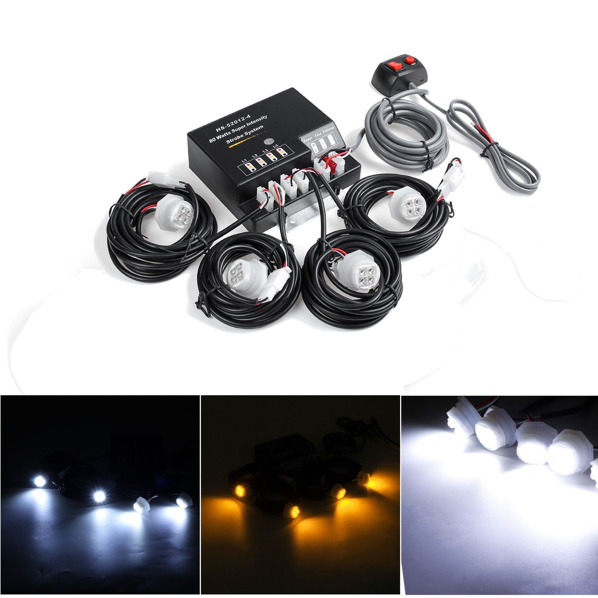 4-LED-Bulbs-Hide-Away-Emergency-Hazard-Warning-Flash-Strobe-Light-Kit-80W-12V-Universal-1628410