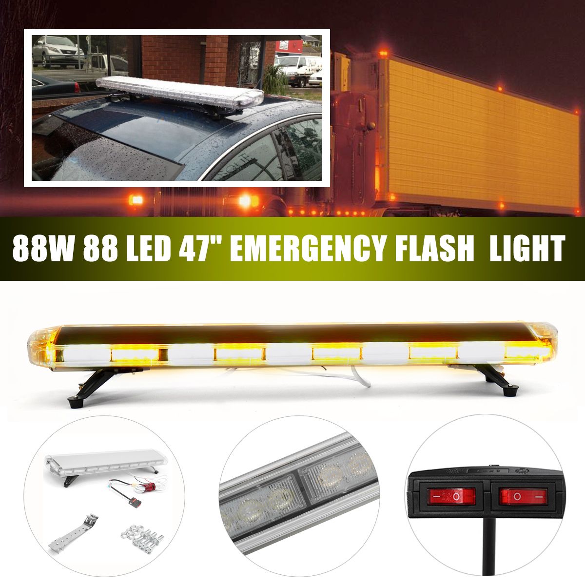 47Inch-88W-LED-Emergency-Strobe-Lights-Bar-Flash-Warning-Lamp-Yellow--White-for-Car-Truck-SUV-1115928