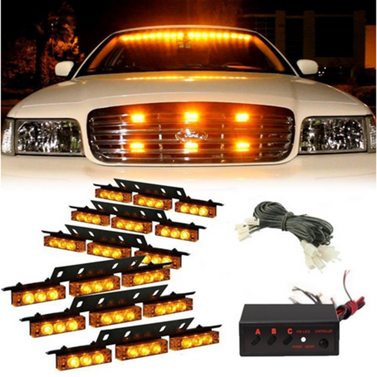 54-LED-Emergency-Strobe-Lights-Front-Grill-Flash-Lamps-with-3-Flashing-Mode-Yellow-for-12V-Vehicles-55171