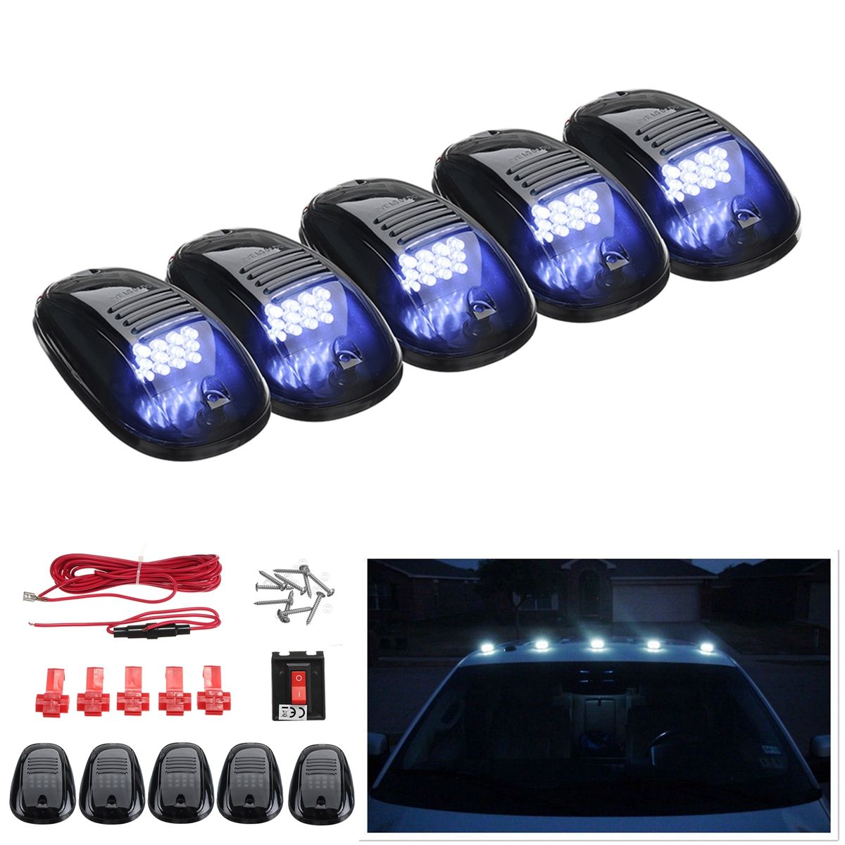 5PCS-Smoked-Cab-Roof-Top-White-LED-Marker-Running-Light-Clearance-Truck-SUV-RV-4X4-1716272