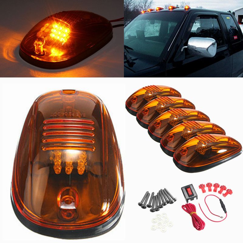 5pcs-Oval-LED-Cab-Roof-Lights-Runing-Marker-Yellow-Lens-For-Truck-1059769