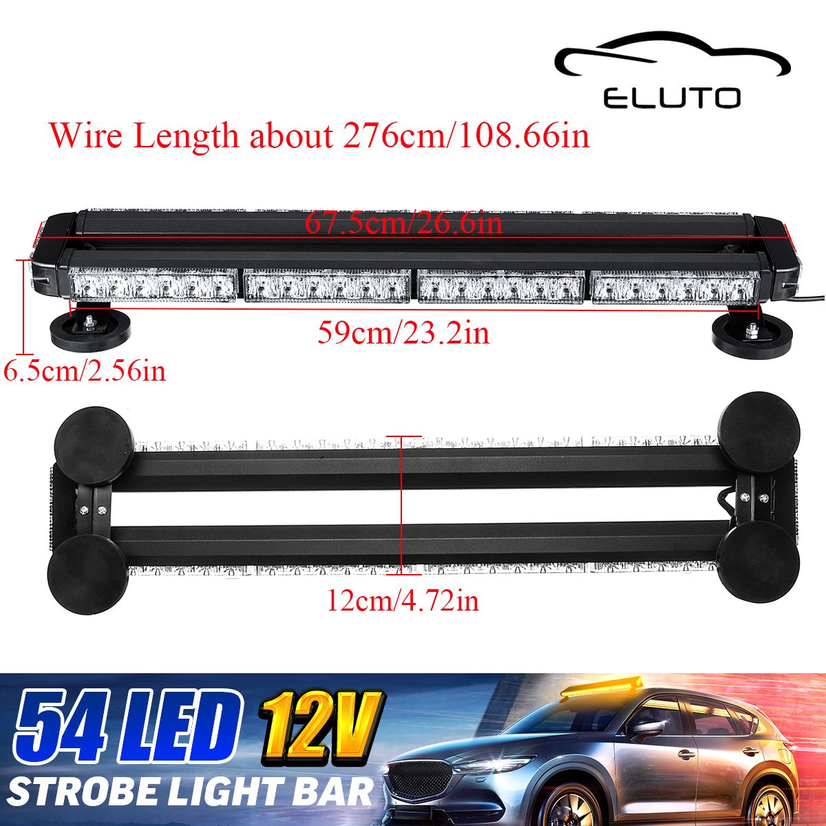 ELUTO-12V-54-LED-266quot-Strobe-Flashing-Lights-Bar-Warning-Emergency-Lamp-Magnetic-1602825