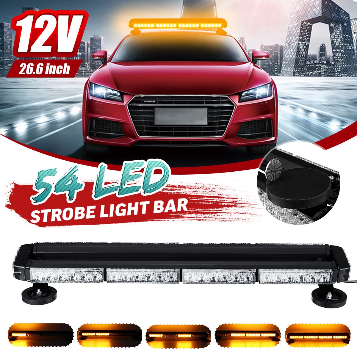 ELUTO-12V-54-LED-266quot-Strobe-Flashing-Lights-Bar-Warning-Emergency-Lamp-Magnetic-1602825