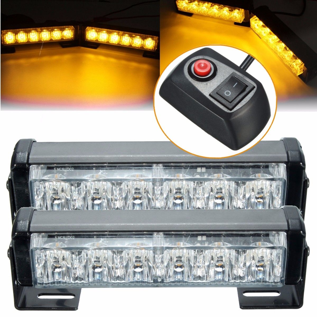 Pair-6-LED-Amber-Car-Flashing-Emergency-Warning-Light-Strobe-Lamp-Switch-Harness-1054979