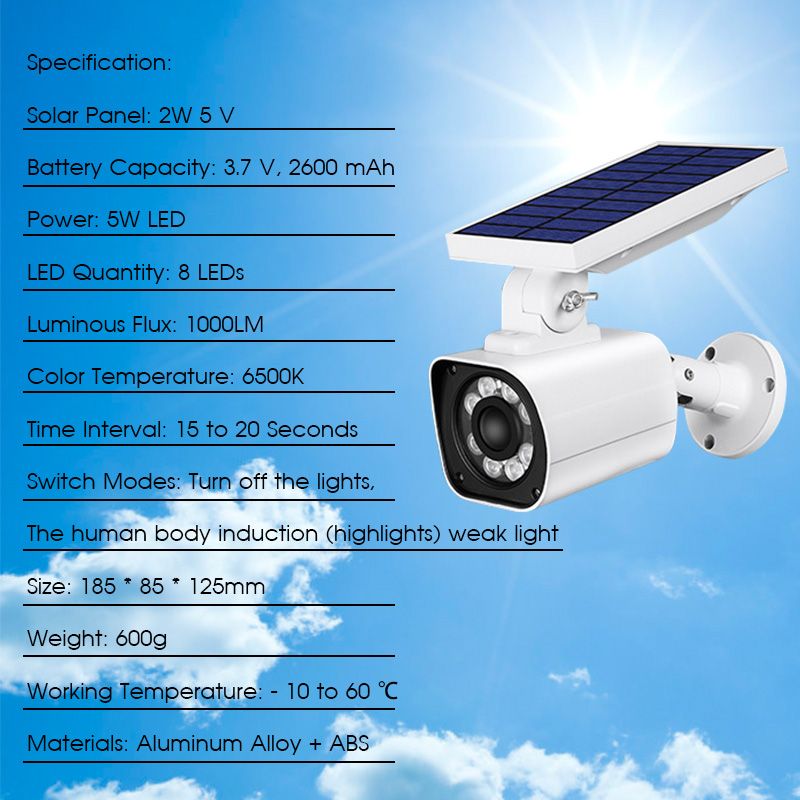 1000LM-5W-8-LED-Solar-Power-LED-Light-Dummy-Security-Camera-Wall-Lamp-Motion-Sensor-IP66-1422018