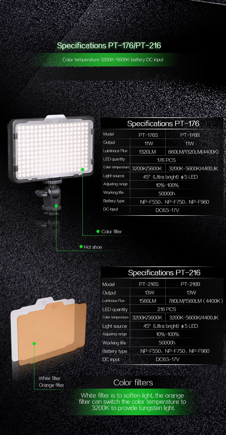 TOLIFO-PT-176S-LED-Camera-Video-Light-Bi-color-Temperature-Adjustable-Photography-for-DSLR-Camera-1160794