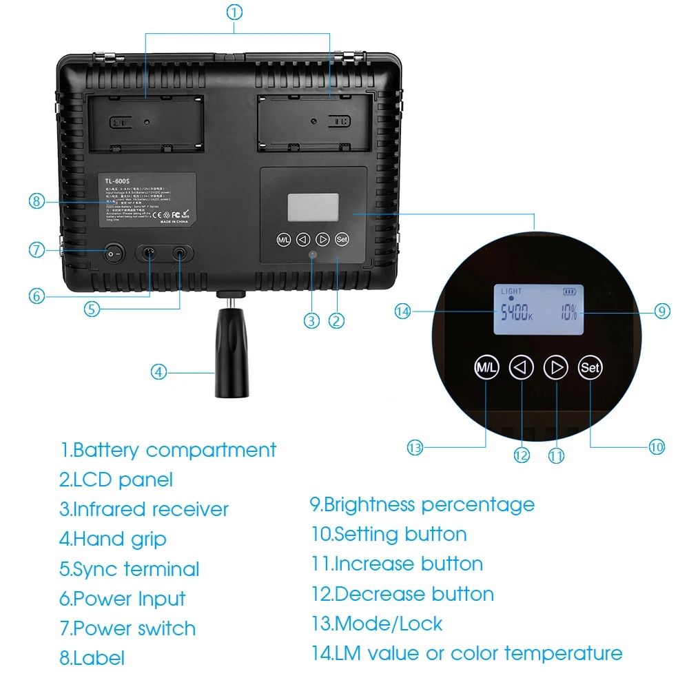 Travor-TL-600-LED-Video-Light-Photography-Fill-Light-Adjustable-Color-TemperatureNP-F550-BatteryChar-1764772