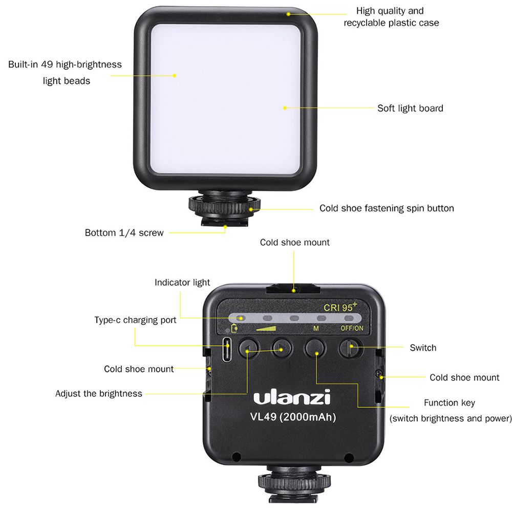 ULANZI-VL49-Mini-LED-Video-Light-Photography-Lamp-6W-Dimmable-CRI95-with-Cold-Shoe-Mount-for-Canon-D-1749617