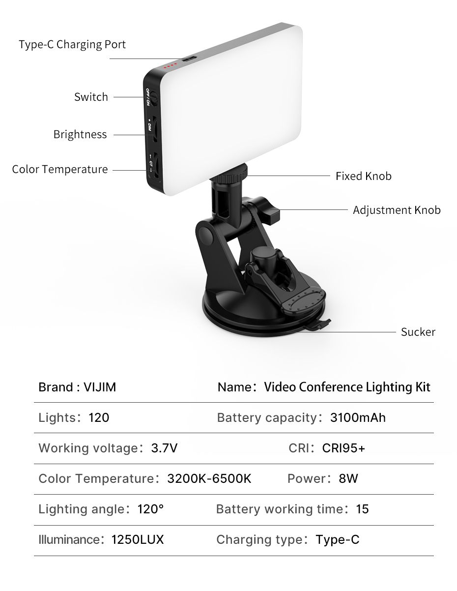 VIJIM-TPU-Suction-Cup-BracketVL120-3200K-6500K-LED-Video-Light-Vlog-Pocket-Light-Adjustable-Color-Te-1749762