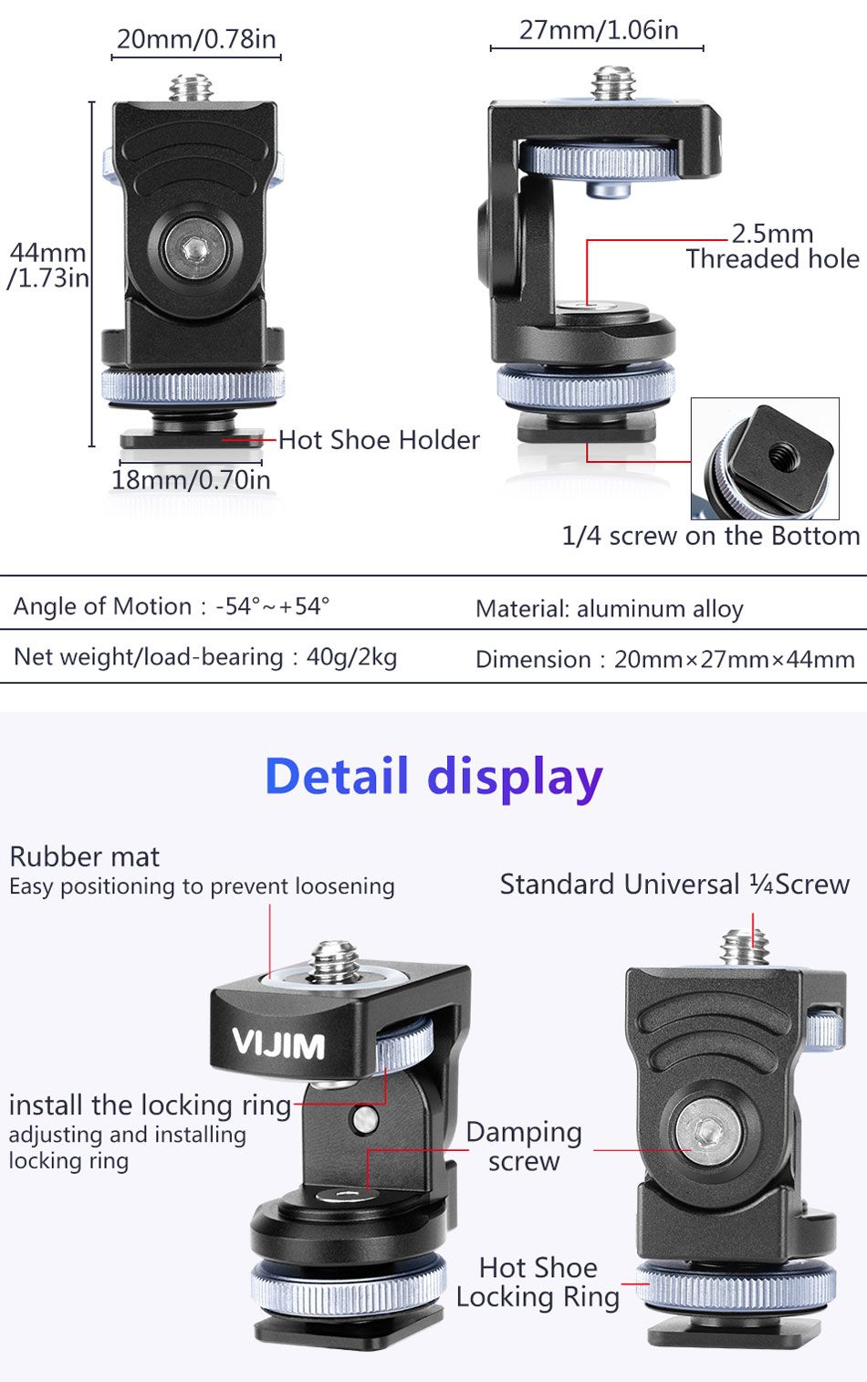 VIJIM-VK-2-360-Degree-Rotation-Hot-Shoe-Cold-Shoe-Mount-Bracket-Holder-for-DSLR-Camera-1453763