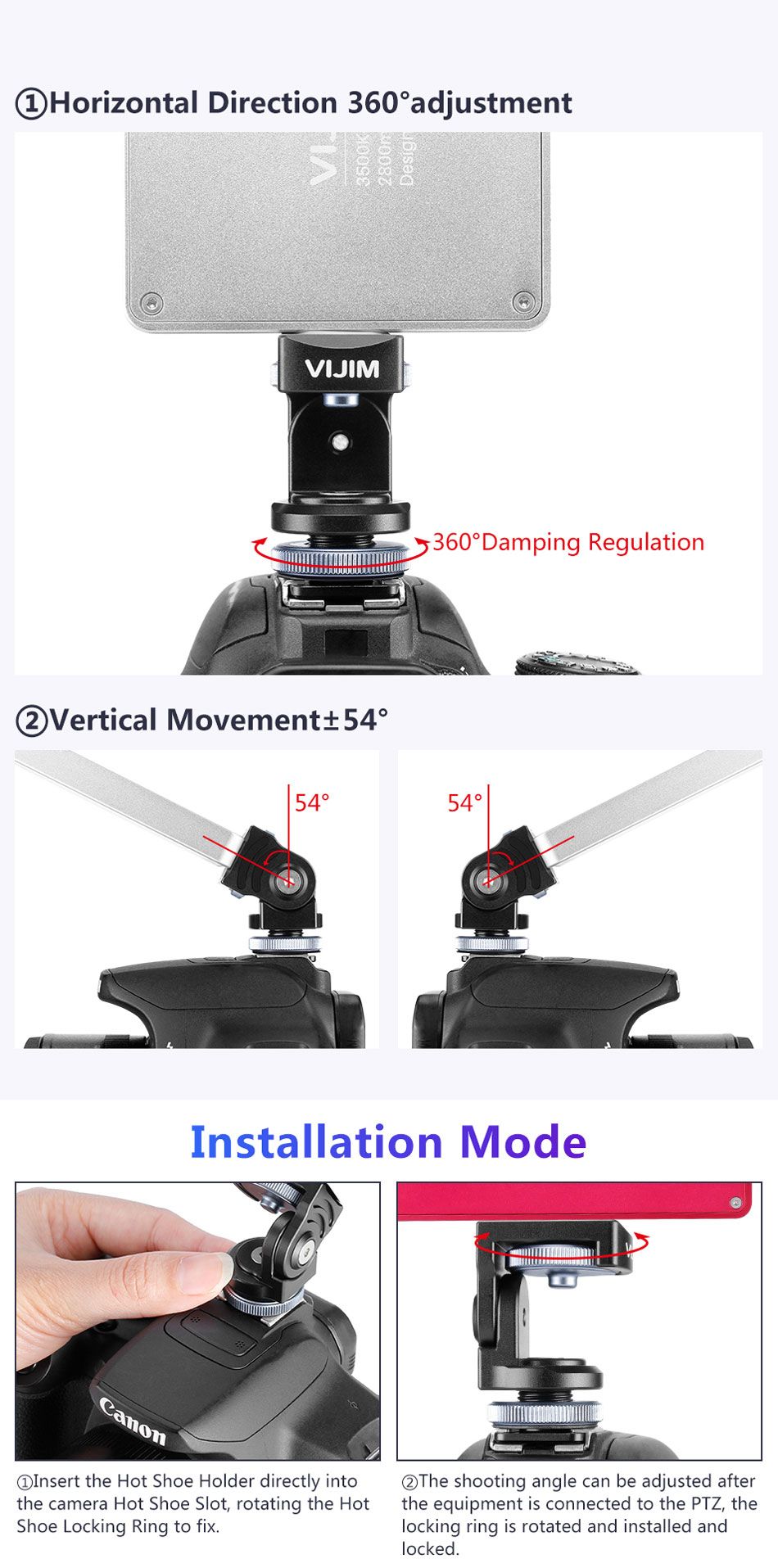 VIJIM-VK-2-360-Degree-Rotation-Hot-Shoe-Cold-Shoe-Mount-Bracket-Holder-for-DSLR-Camera-1453763