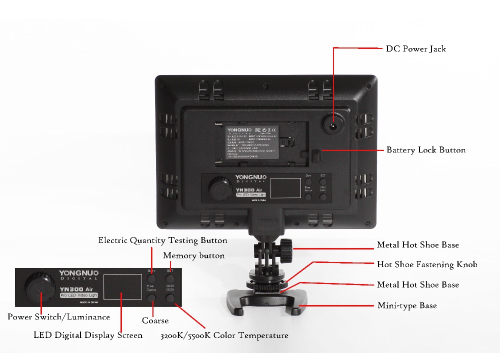 YONGNUO-YN300-Air-Ultra-Thin-Pro-LED-Camera-Video-Light-3200k-5500k--Color-Temperature-2000LM-1240620