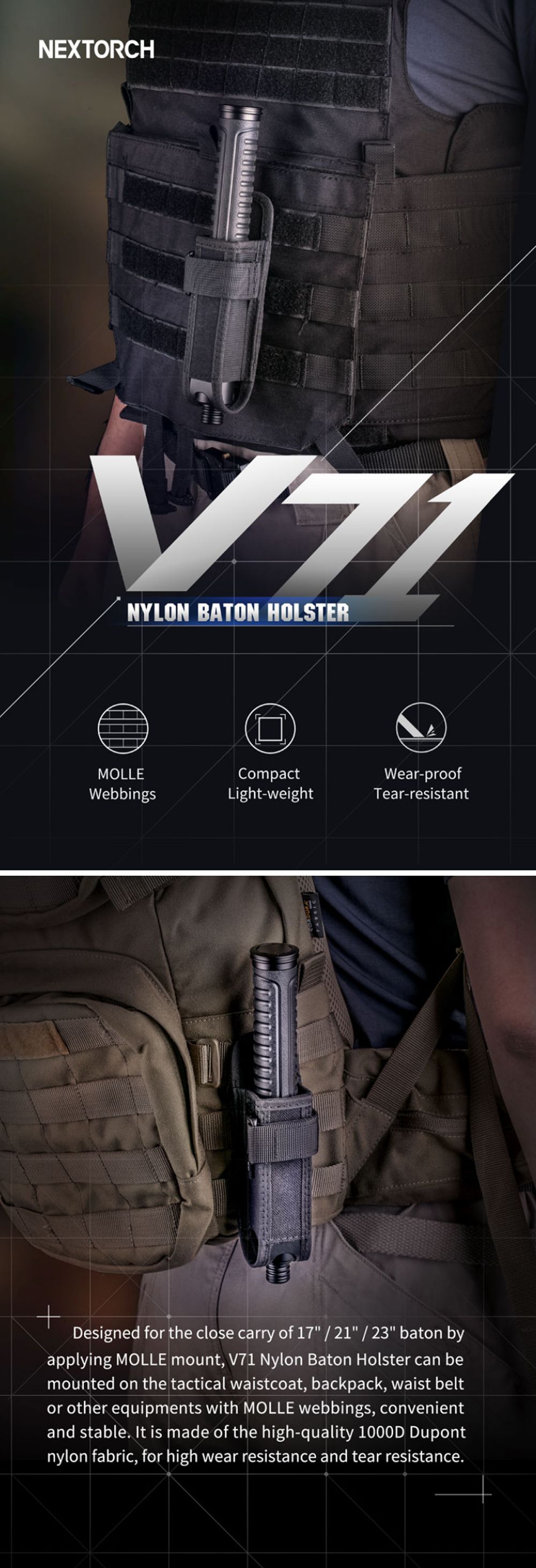 NEXTORCH-V71-1000D-Nylon-Baton-Holster-Tactical-Baton-Genuine-Holder--Fits-172123inch-Baton-1731031
