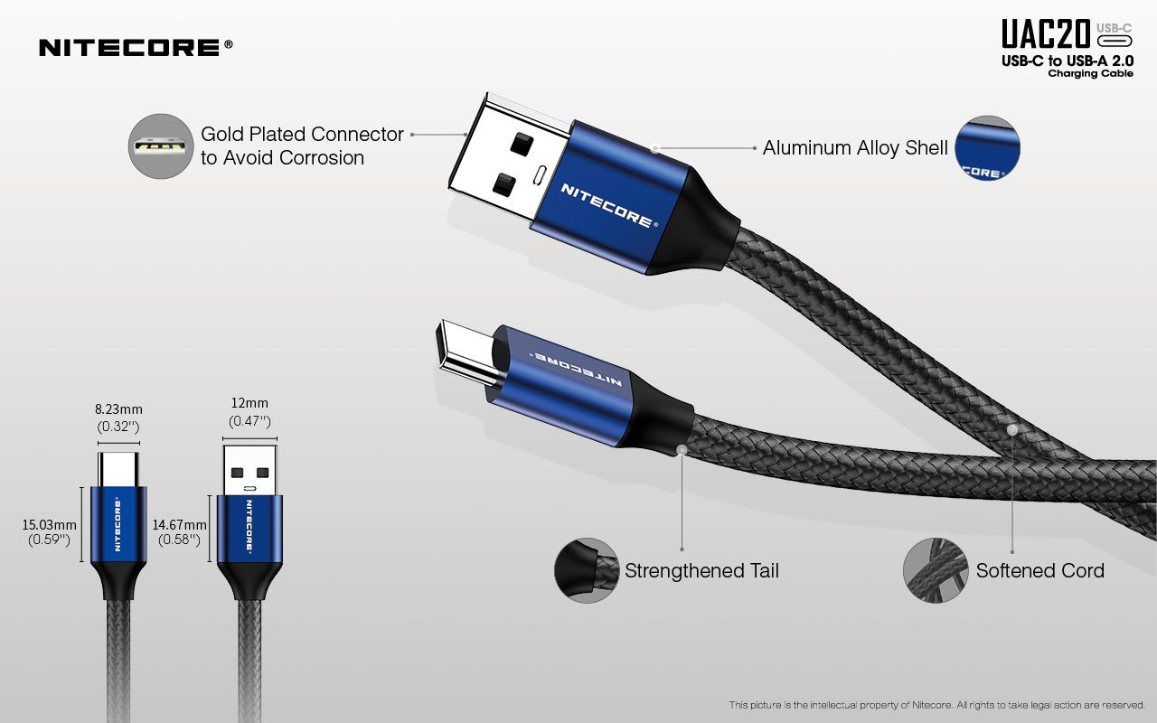 NITECORE-UAC20-33ft-USB-Cable-Type-C-3A-Fast-Charging-Cable-Flashlight-Accessorues-1614115