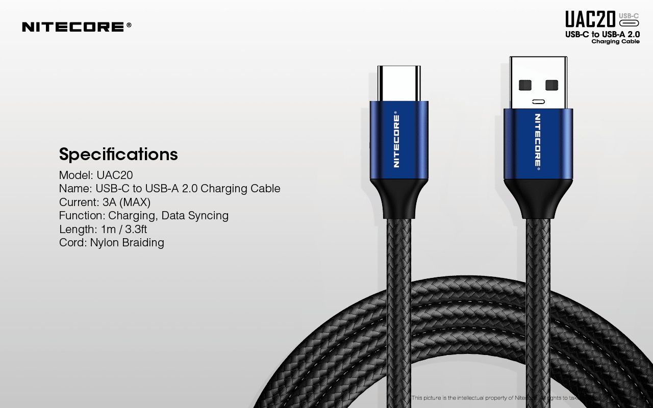 NITECORE-UAC20-33ft-USB-Cable-Type-C-3A-Fast-Charging-Cable-Flashlight-Accessorues-1614115