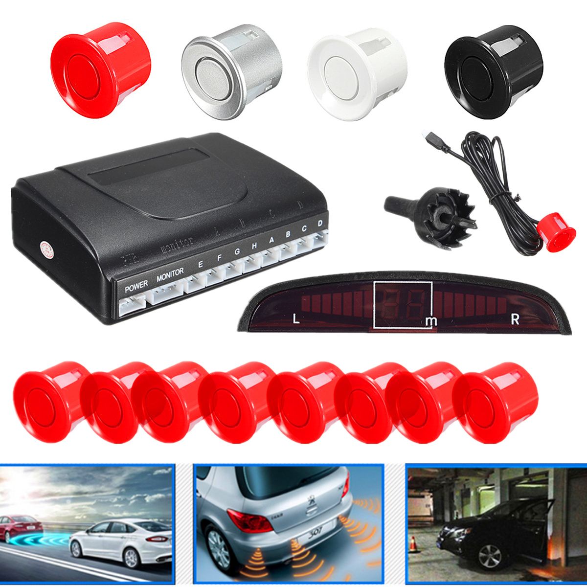 4-Front--4-Rear-LCD-Display-Monitor-Reverse-View-Backup-Parking-8-Car-Sensor-Buzzer-Alarm-Detector-S-1527757
