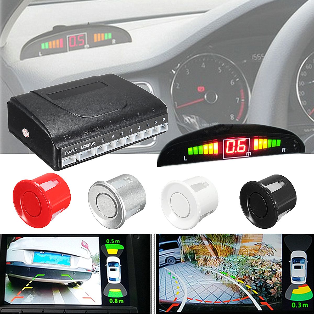 4-Front--4-Rear-LCD-Display-Monitor-Reverse-View-Backup-Parking-8-Car-Sensor-Buzzer-Alarm-Detector-S-1527757